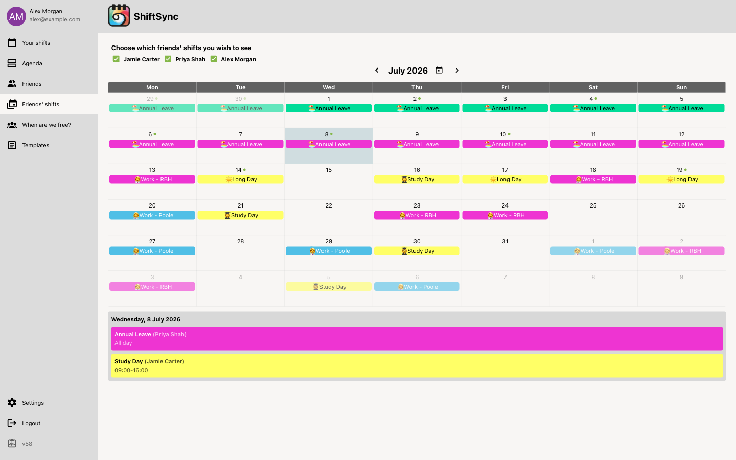 Shared friends' rota — desktop view